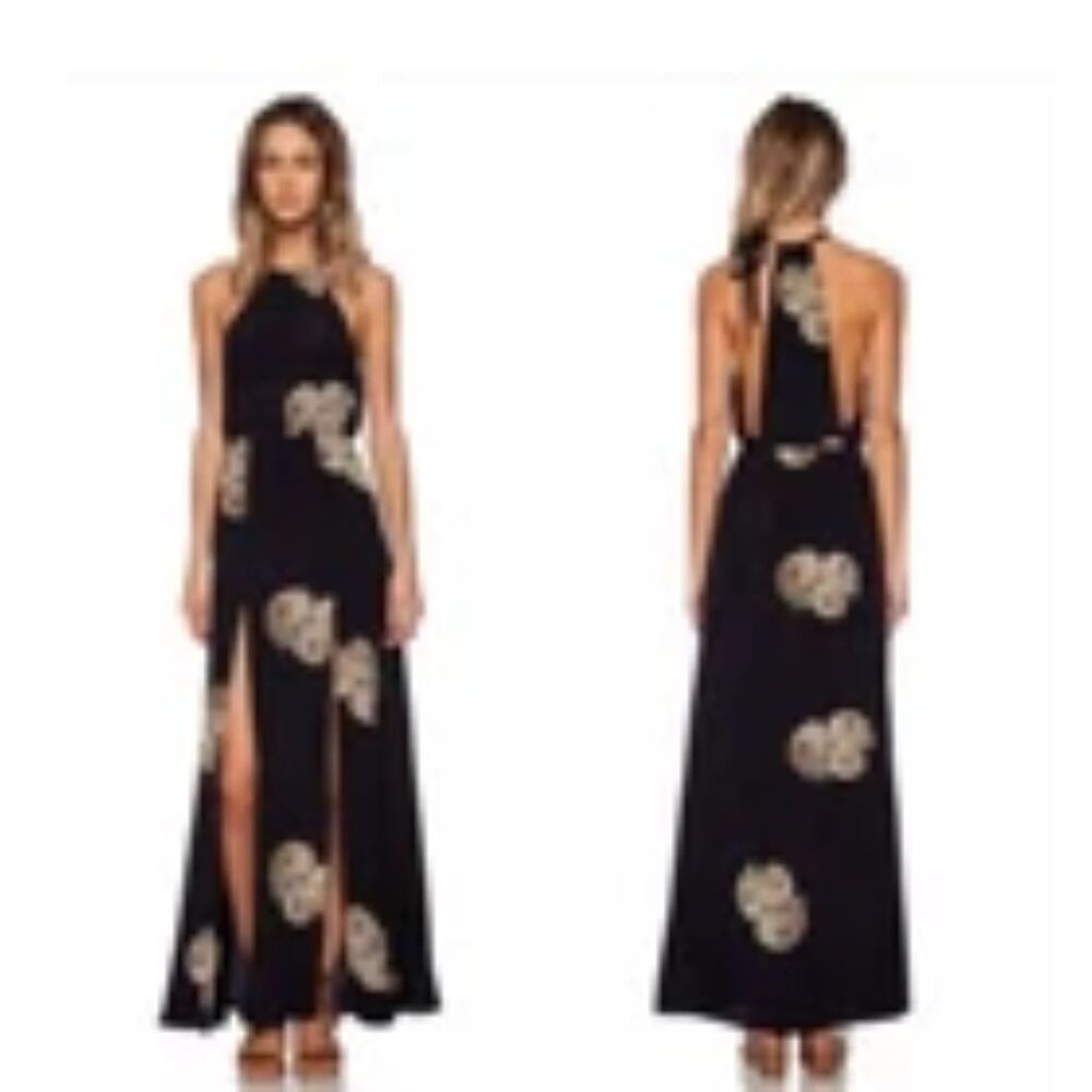 Stone Cold Fox Black Floral Silk Maxi Dress Size XS/S